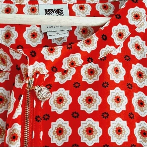 ANNE KLEIN Colorful Boho Floral Border Print Blouse Sz M Flawed - Picture 5 of 12